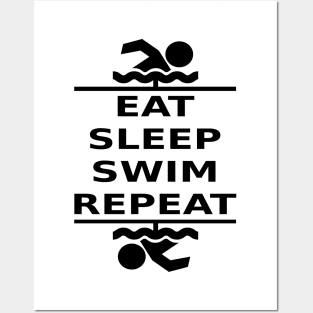 Eat, Sleep, Swim, Repeat (black) Posters and Art